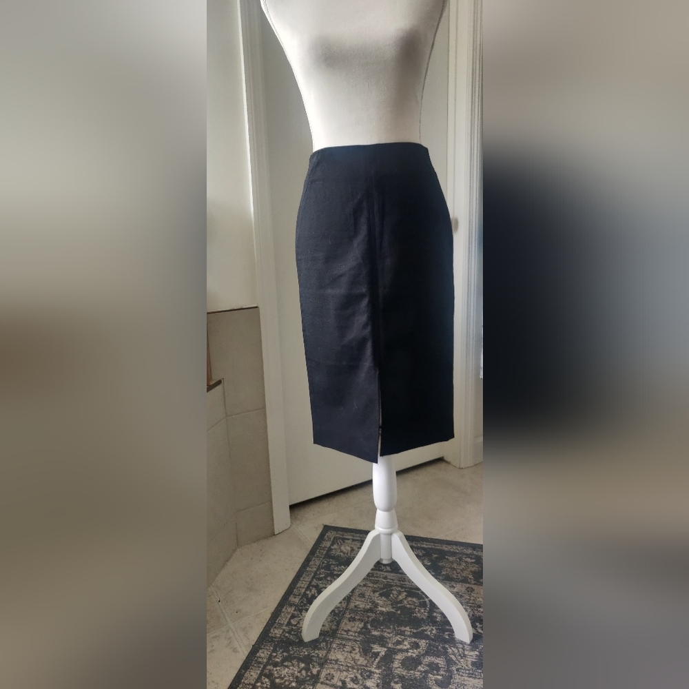 LOFT Classic Black Pencil Midi Front Slit Skirt Sz0